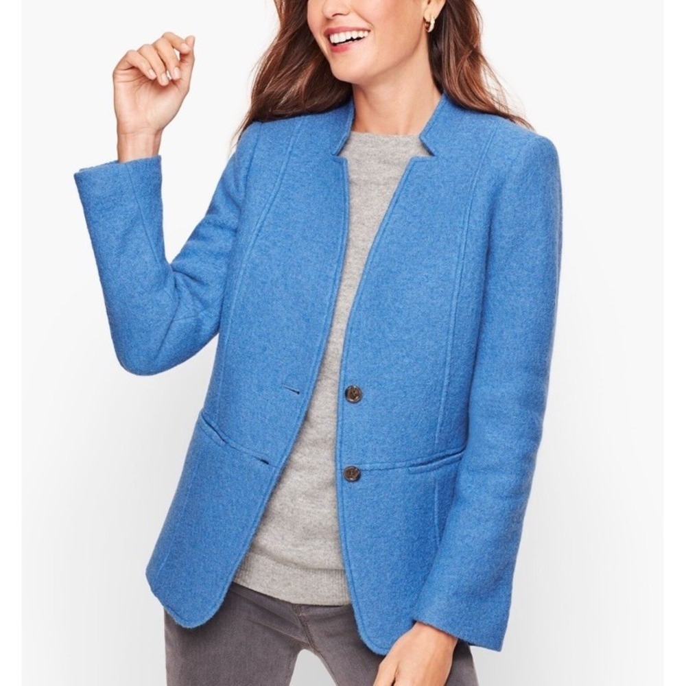 Talbots Boiled ‎Wool Blazer Blue Stand Collar Classic Coat